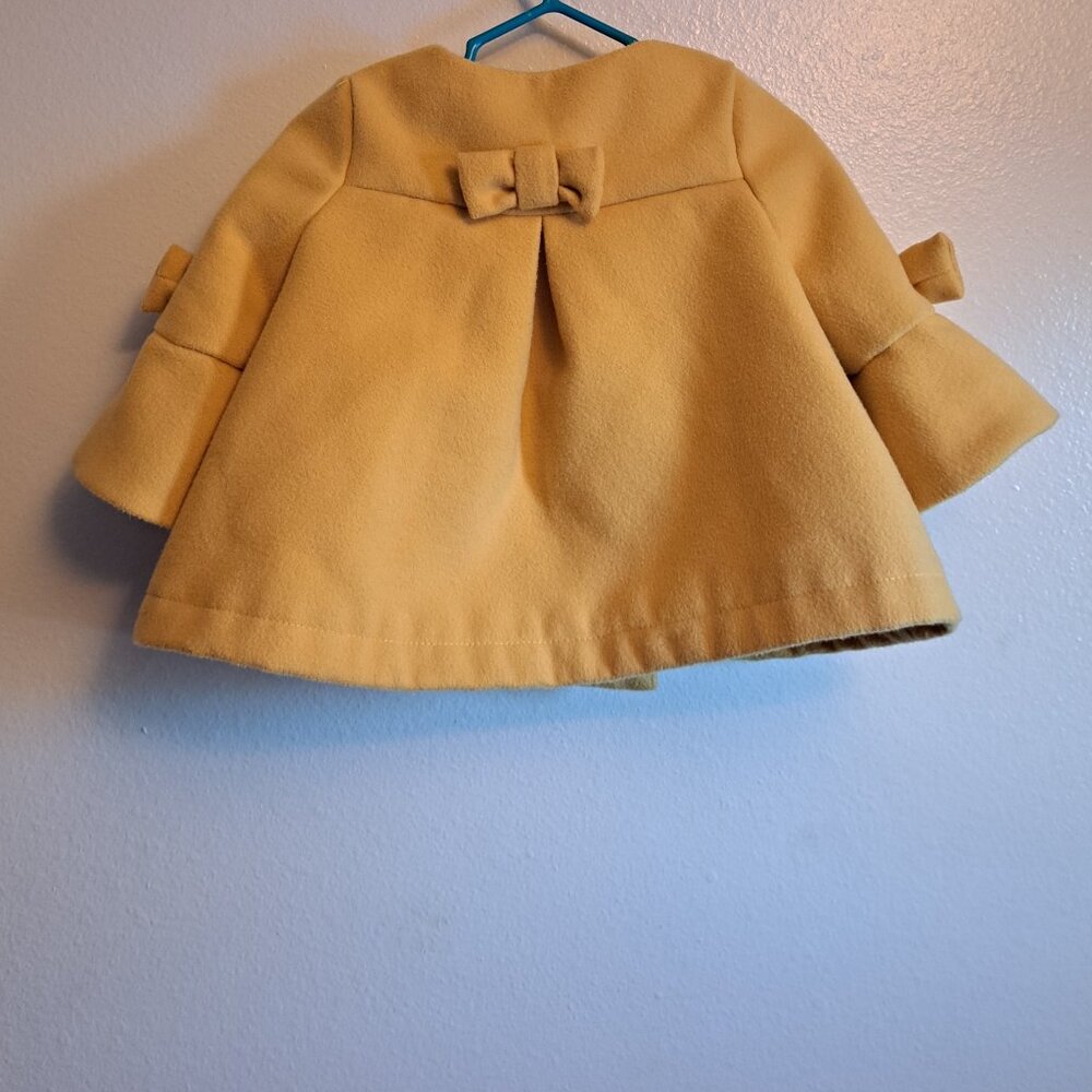 Max Studio Girl's Mustard Yellow Double-Breasted Pea Coat W/Bow Accents 18M - Picture 4 of 8